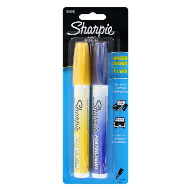 Sharpie Poster-Paint Stifte, Wasserbasis, Fein, Blaue Tinte, Gelb 2 / Packung