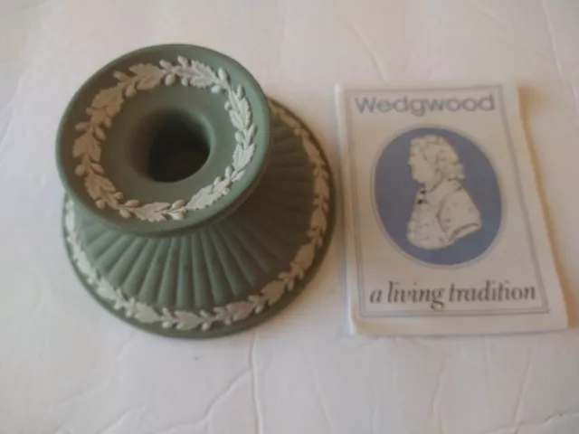 Vintage WEDGWOOD Pair of Jasperwear Green White Candle Stick Holders ~ Beautiful