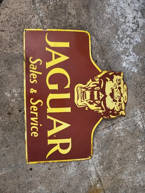 Jaguar Sales & Service Porcelain Enamel Sign 21.5" X 27" Inches