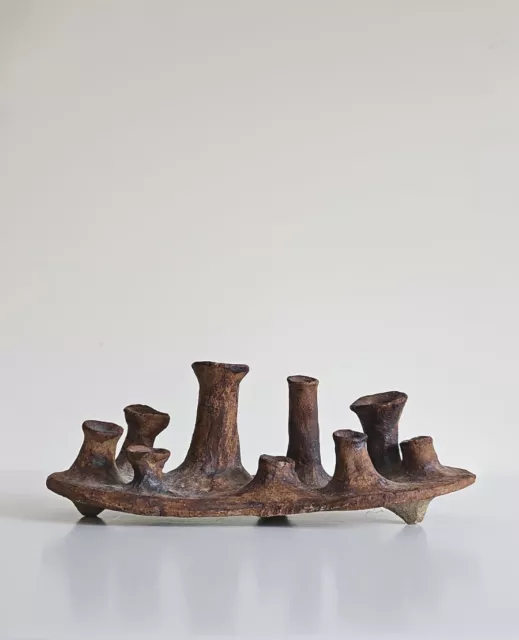 Antique Signed Handcrafted Terra Cotta Pottery Sculpture Vessel Prehistoric Art