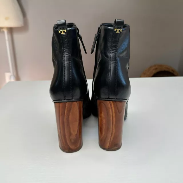 Tory Burch Raya 65 Boot Black Leather Booties Chunky Heel Women's Size 7.5 2