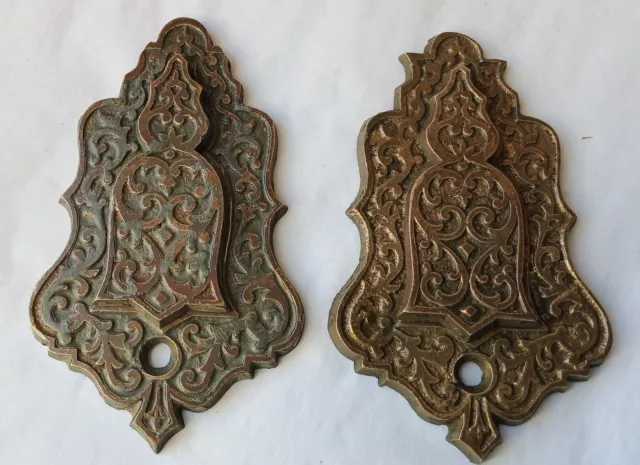 2 Antique Eastlake Victorian Brass Escutcheons, Key Hole Covers Door Hardware