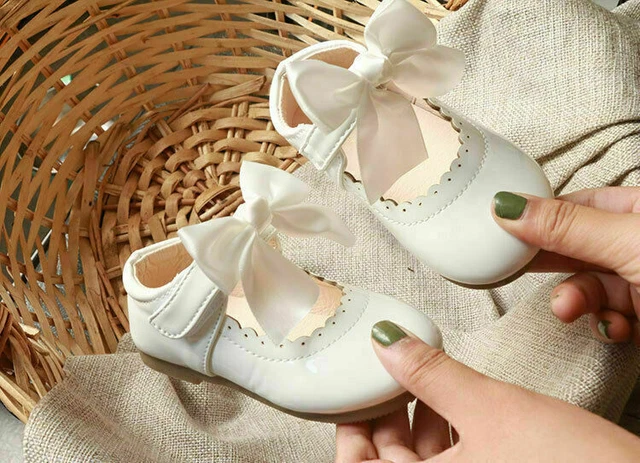 Scarpe Fiocco Spagnole Patinate Bianco Rosa Festa Matrimonio Bambina Fiore 7