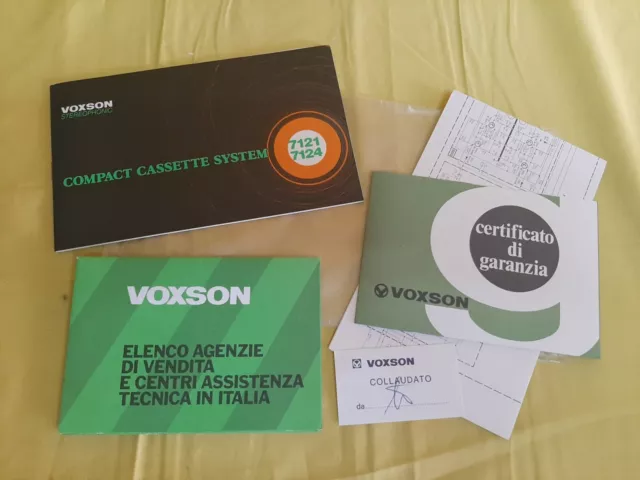 MANUALE+SCHEMA+CERTIFICATO GARANZIA+AGENZIE per Autoradio Vintage VOXSON GN7121