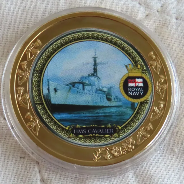 HMS CAVALIER 2020 GOLD PLATED 40mm MEDAL - SHIPS OF THE ROYAL NAVY