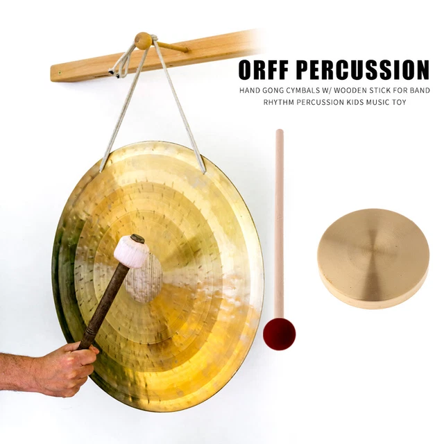 21cm Hand Gong Copper Cymbals with Wooden Stick for Band Rhythm Kids Music Toy 3