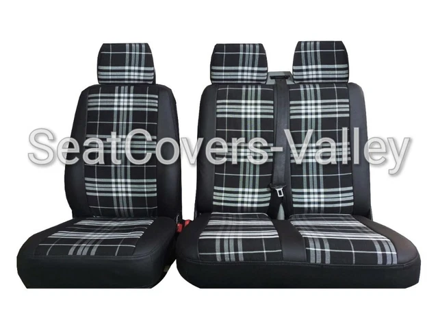 Housses De Sièges Avant 2+1 Pour VW Transporter T5 T30 - Tissu Polyester Bleu Et Noir