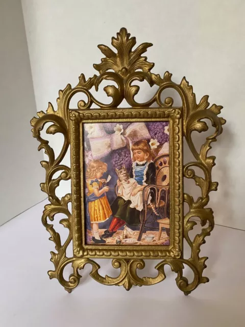 ANTIQUE CAST METAL VICTORIAN ORNATE PICTURE FRAME  8.5 X 12 Holds 4 X 6 Photo
