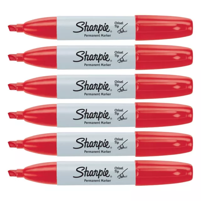 Sharpie Permanent Marker, 5.3mm, Chisel Tip, Red, 6-Count