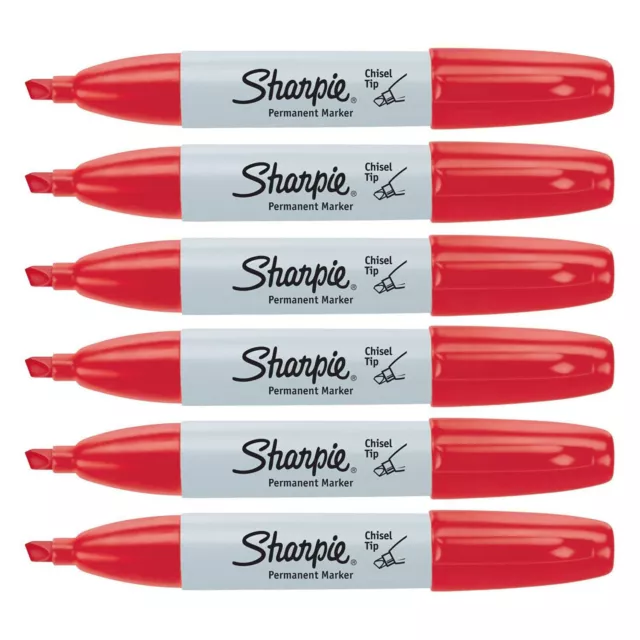 Sharpie Rotulador Permanente, 5.3mm, Punta Plana, Rojo, 6-Count