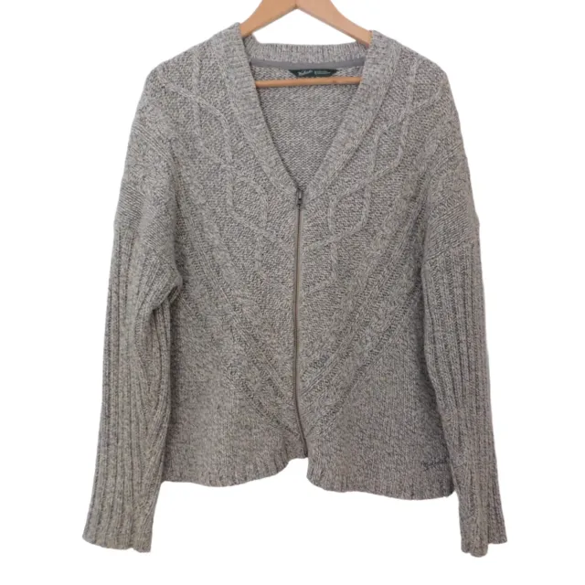 Woolrich Cardigan Sweater Womens XL Merino Wool Blend Cable Knit Chunky Gray