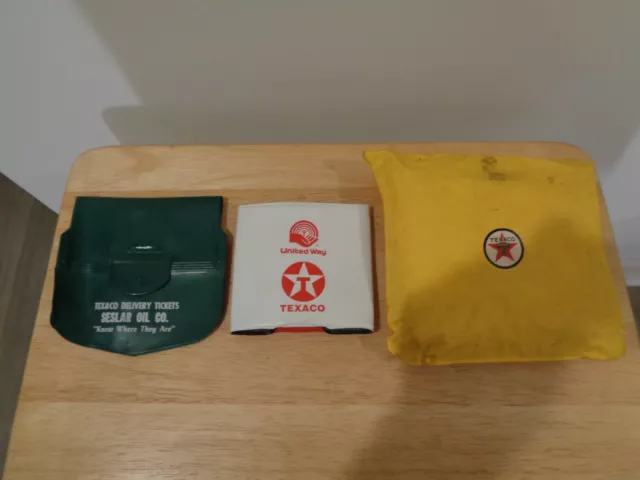 Texaco Oil Company 3 Piece Lot Rain Poncho Delivery Ticket Holder Drink Koozie