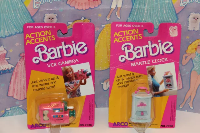 Barbie Action Accents Vcr Camera & Mantle Clock Wind-Ups #7936  Arco 1988 Nos