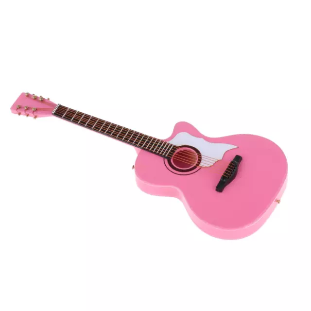 Gitarrenmodell rosa mit Halterung 1:6 Maßstab Holz, Musikinstrumente Spielzeug 3