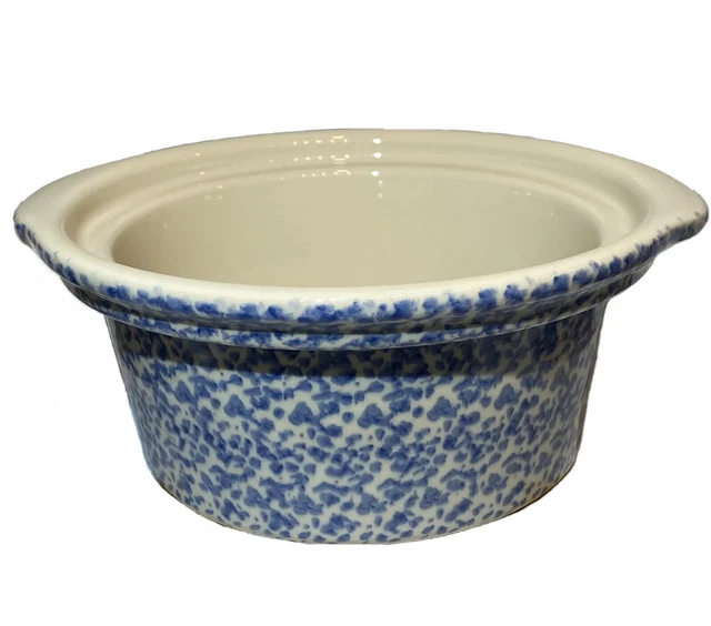 The Workshop of Gerald E Henn Roseville Pottery Crock Blue Spongeware Bowl EUC