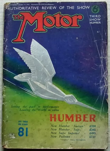 The MOTOR Magazin 19. Oktober 1937 3. SHOW NUMMER Railton Daimler Talbot Anzeigen