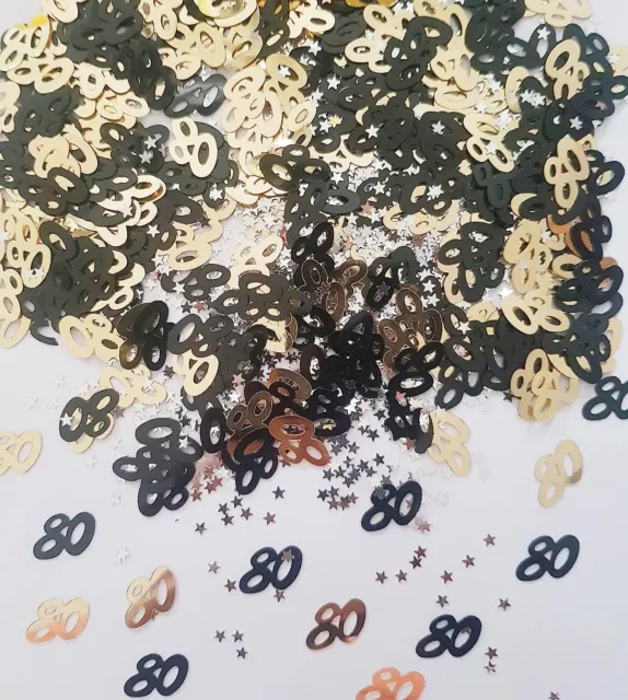80th Birthday Black Gold Table Confetti / Age 80 Table Sprinkle Decorations