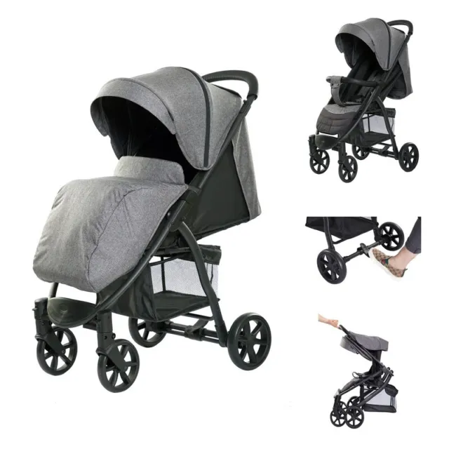RICCO Baby 2-in-1 Foldable Buggy Stroller Pushchair with Reversible seat - Black