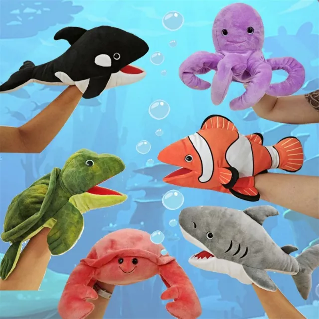 Sea Animal Puppets Plush Shark Puppet Hand Doll Movable Mouth Soft Hand Puppet