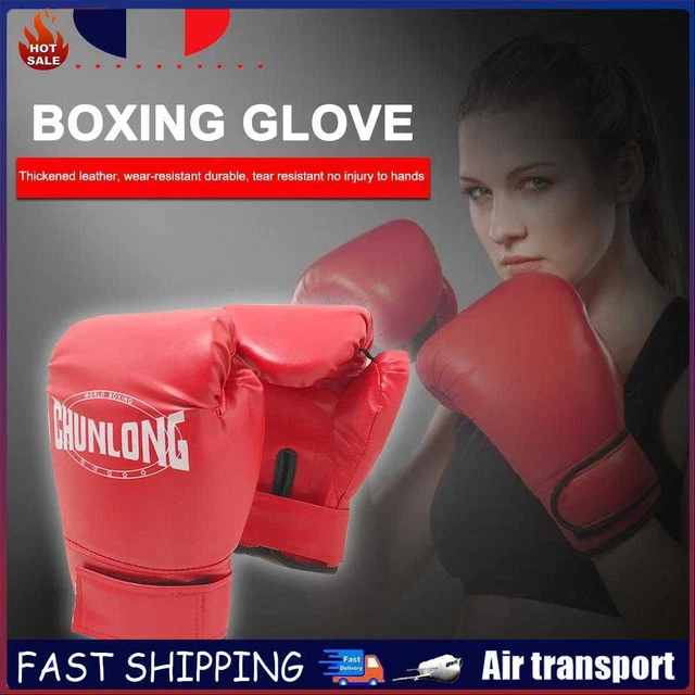 2pcs Muay Thai Karate Punching Gloves PU Boxing Training Gloves (Red) ~