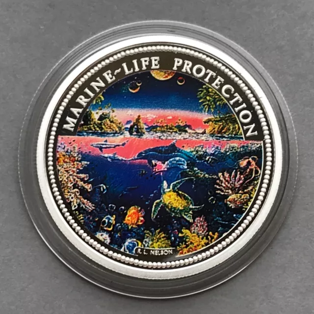 PALAU  Silver coin 5 Dollars 1993  MARINE LIFE PROTECTION  Proof