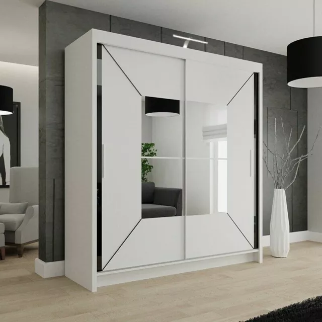 Modern Bedroom Double Sliding Door Wardrobe with LED LIGHT 3 COLOURS 4 SIZES