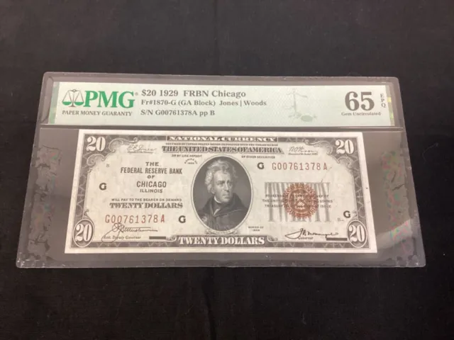 1929 $20 Federal Reserve Bank Note - Chicago - FR. #1870-G - PMG 65 EPQ