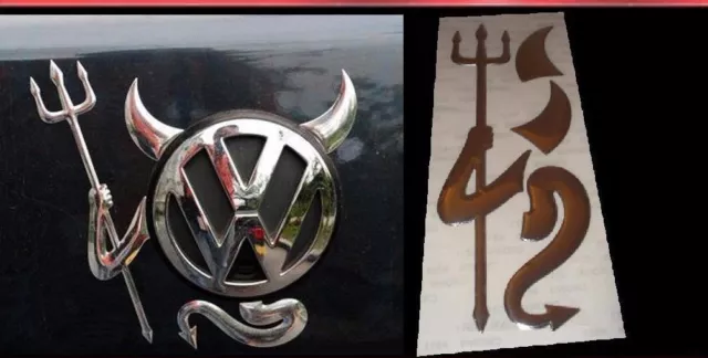 3D Dome Devil Demon Car Sticker Decal Badge Silver Chrome Effect VW T4 Eurovan