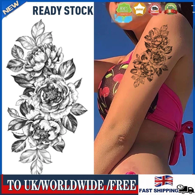 Arm Tattoo Sticker Black Flower 3D Arm Tattoo Rose Blossom for Men Women Adults