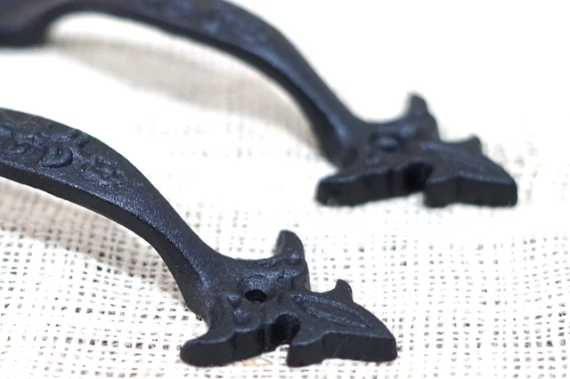 2 Cast Iron Black Handles Gate Pull Shed Door Barn Handle Fancy Drawer Pulls 3