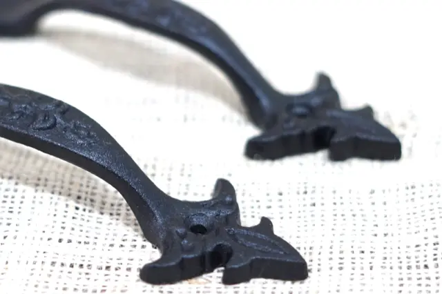 4 Cast Iron Black Handles Gate Pull Shed Door Barn Handle Fancy Drawer Pulls 5