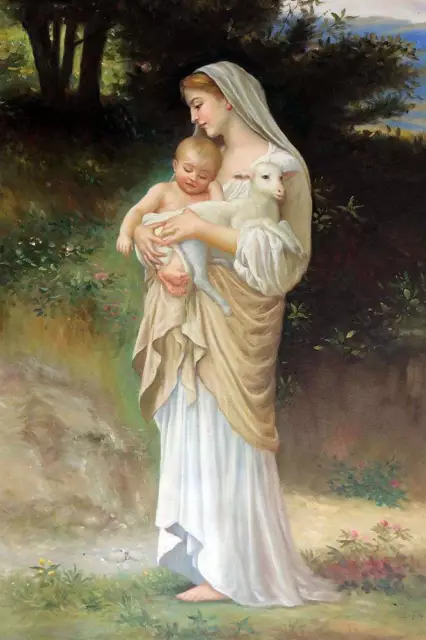 tableau portrait vierge Marie peinture art religieux huile sur toile / religious