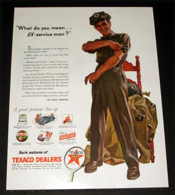 1945 Old Wwii Magazine Print Ad, Texaco Dealers, What, Not Ex-Service Man, Art!