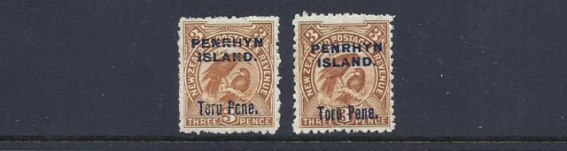 Penrhyn 1903-06 ( Sg 14 Drei Pence Zwei Verschiedene Lampenschirme) F/VF MH