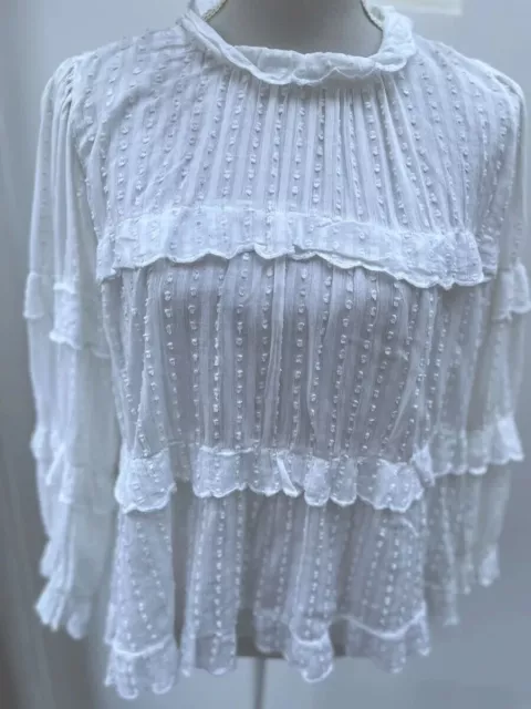 Isabel Marant White Etoile Cotton Frilly Blouse. FR 36