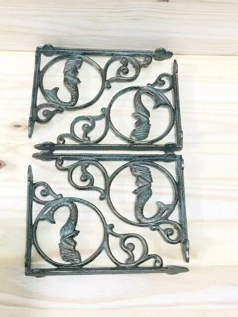 4 MERMAID Nautical Brackets Garden Braces Shelf Bracket Corbels Beach Cast Iron