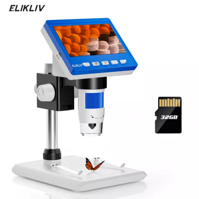 Elikliv USB Digital Microscope 1000X 4.3" IPS Screen 32GB Card Coin Microscope