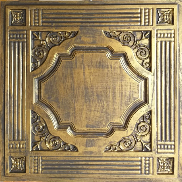 Suspend Ceiling tiles Faux tin ancient gold decor Bar wall panels PL65 10pcs/lot