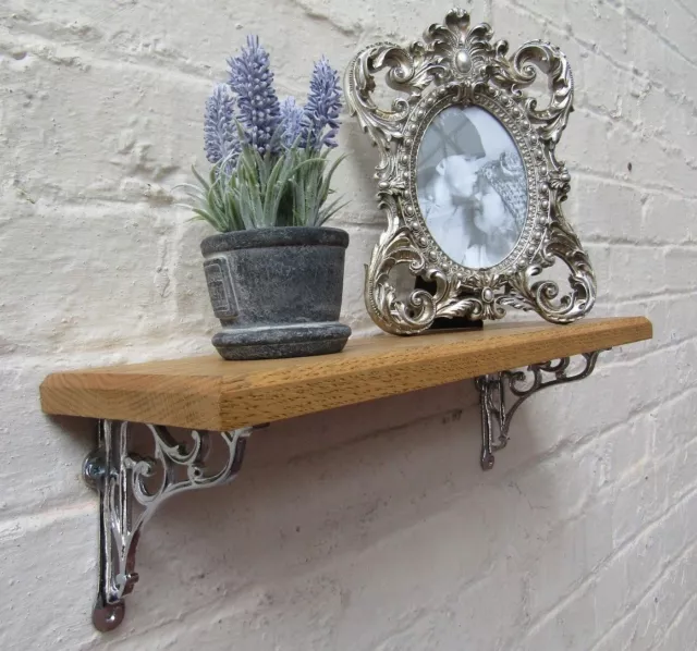 SOLID OAK WOOD HANDMADE SHELVES rustic wooden Shelf cast iron shelf brackets