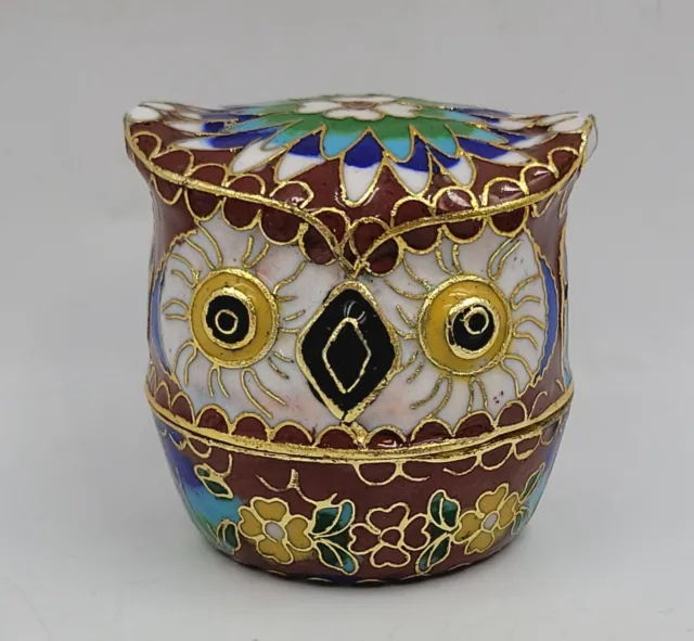 Vintage Cloissone Enameled Owl Trinket Box