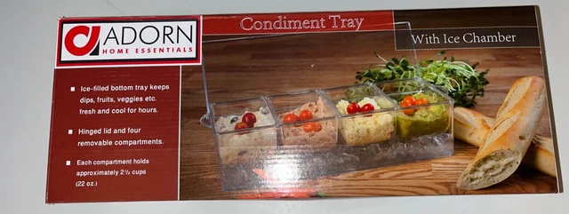 Adorn Home Essentials Condiment Tray w/ Ice Chamber Lid  - 5" x 6" x 15" NEW!