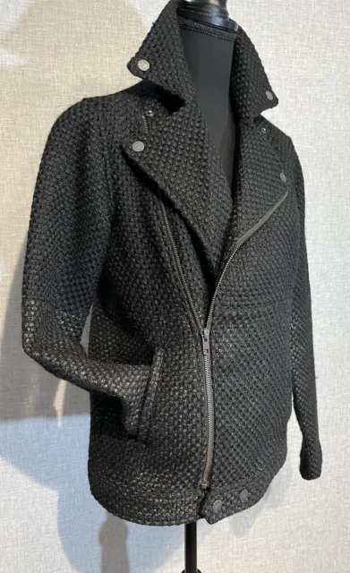 RVCA SZ 8 Women’s Black/Gold Wool Blend Moto Tweed Jacket Zip/Pockets