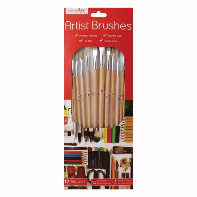 Pack of 12 Artist Pointed Paint Brushes Set Small & Large Sizes Thin & Thick 3