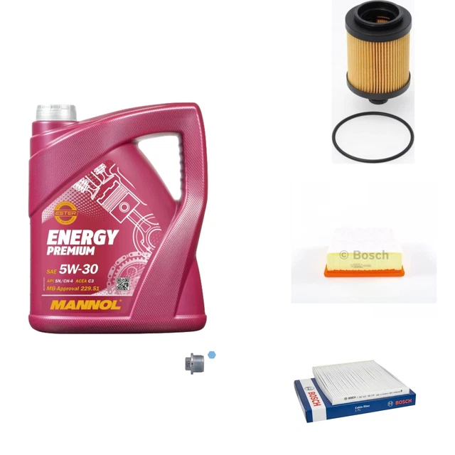 Bosch Pacchetto di Ispezione 5. L mannol Energy Premium 5W-30 per Fiat Linea