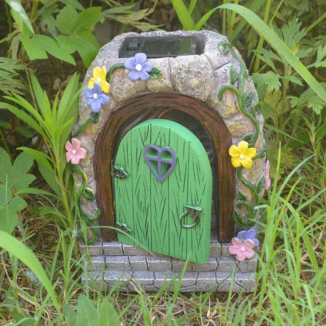 Large Fairy Door Solar Light LED Elf Pixie Steps Magical NICE Garden Tree J4Y9