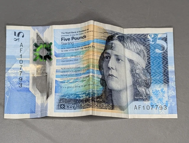 Rarest Pound Notes RARE ROYAL BANK of Scotland \pounds5 Polymer Note 2016 Nan Shepherd ...