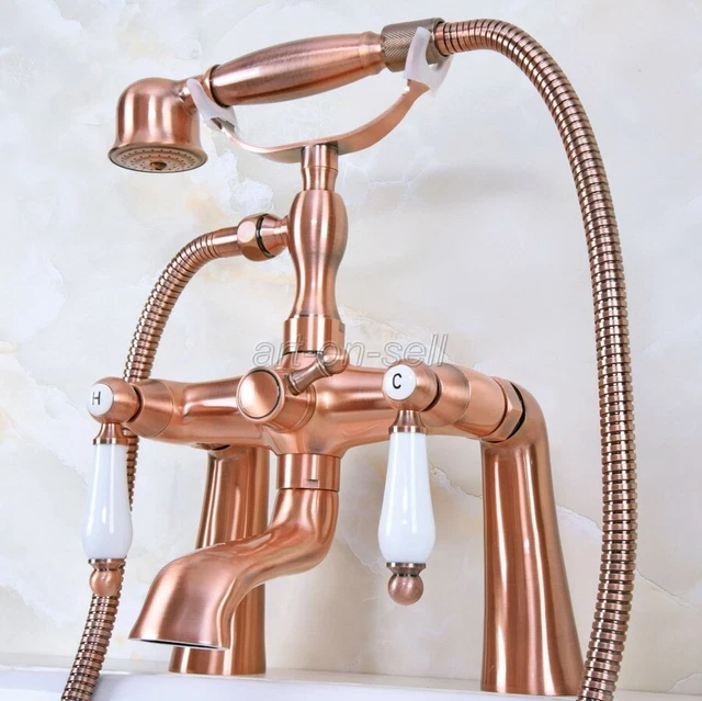 Antique Red Copper Bathroom Wall Mount Clawfoot Bath Tub Faucet &Handheld Shower