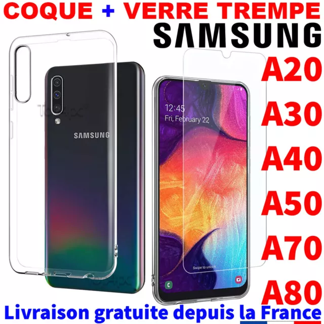 Pour Samsung Galaxy A50 A40 A70 A80 Coque Verre Trempe Etui Housse Protection