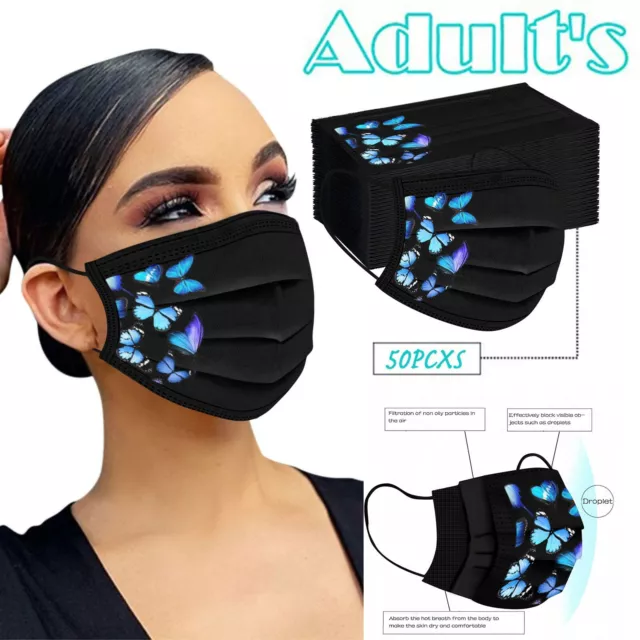 50PCS Unisex Adult Face Mask Butterfly Printed Protective Breathable Mouth Mask
