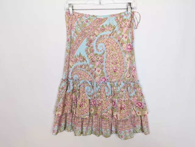 Plenty by Tracy Reese sz 2 Silk Midi Skirt Paisley Floral Tiered Ruffled Layered